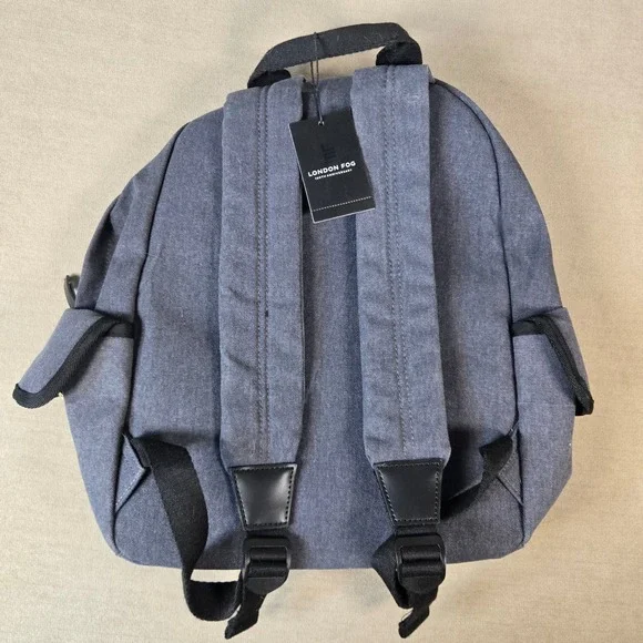 London Fog Canvas Backpack Denim Blue School Travel Book Bag - Picture 3 of 4